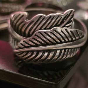 Delicate Leaf Etched Silver-Tone Bangle